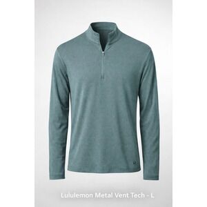 Lululemon Pullover Men Large Green Metal Vent Tech Training Half Zip Lightweight